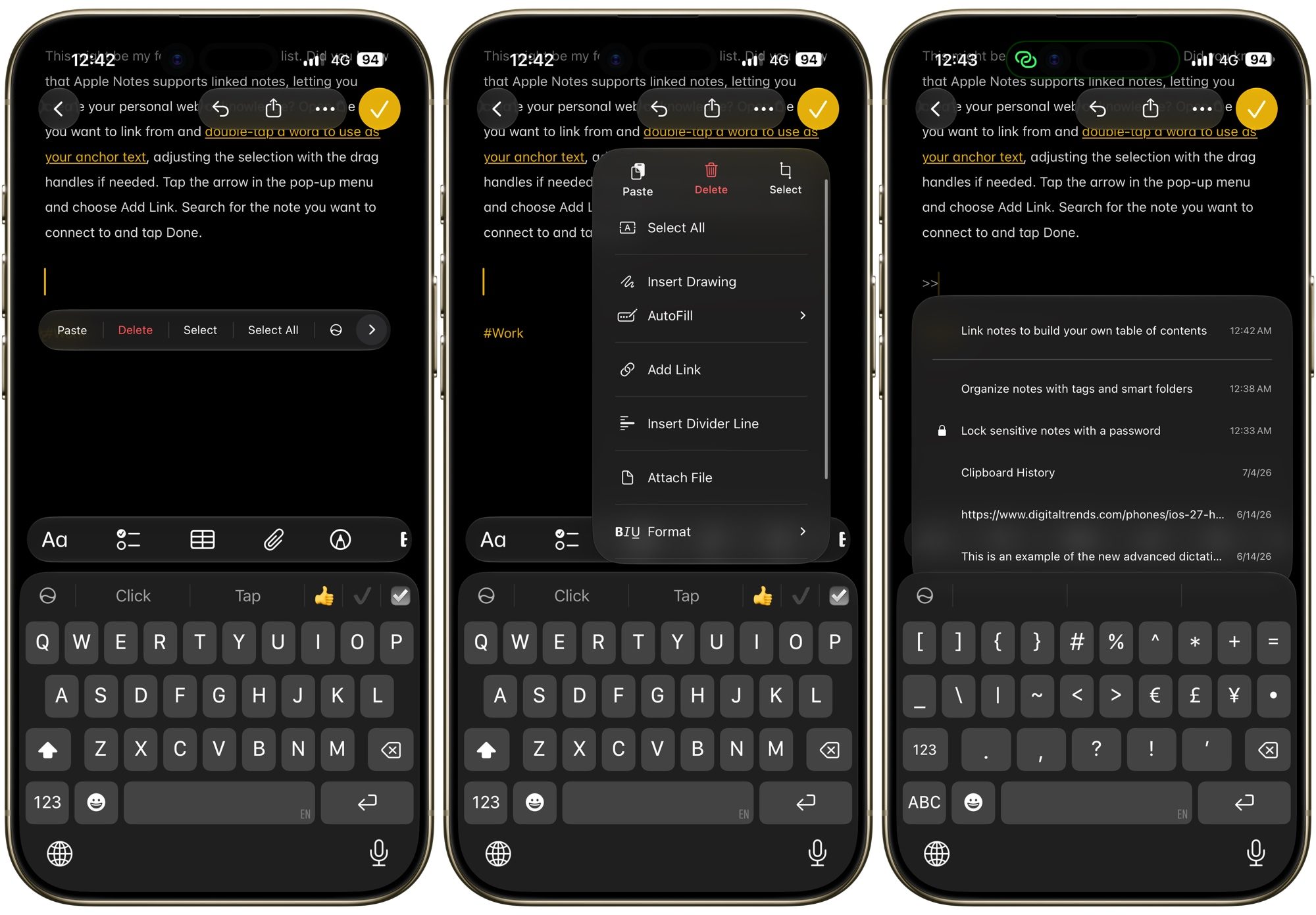 Autres méthodes pour ajouter des liens dans Apple Notes