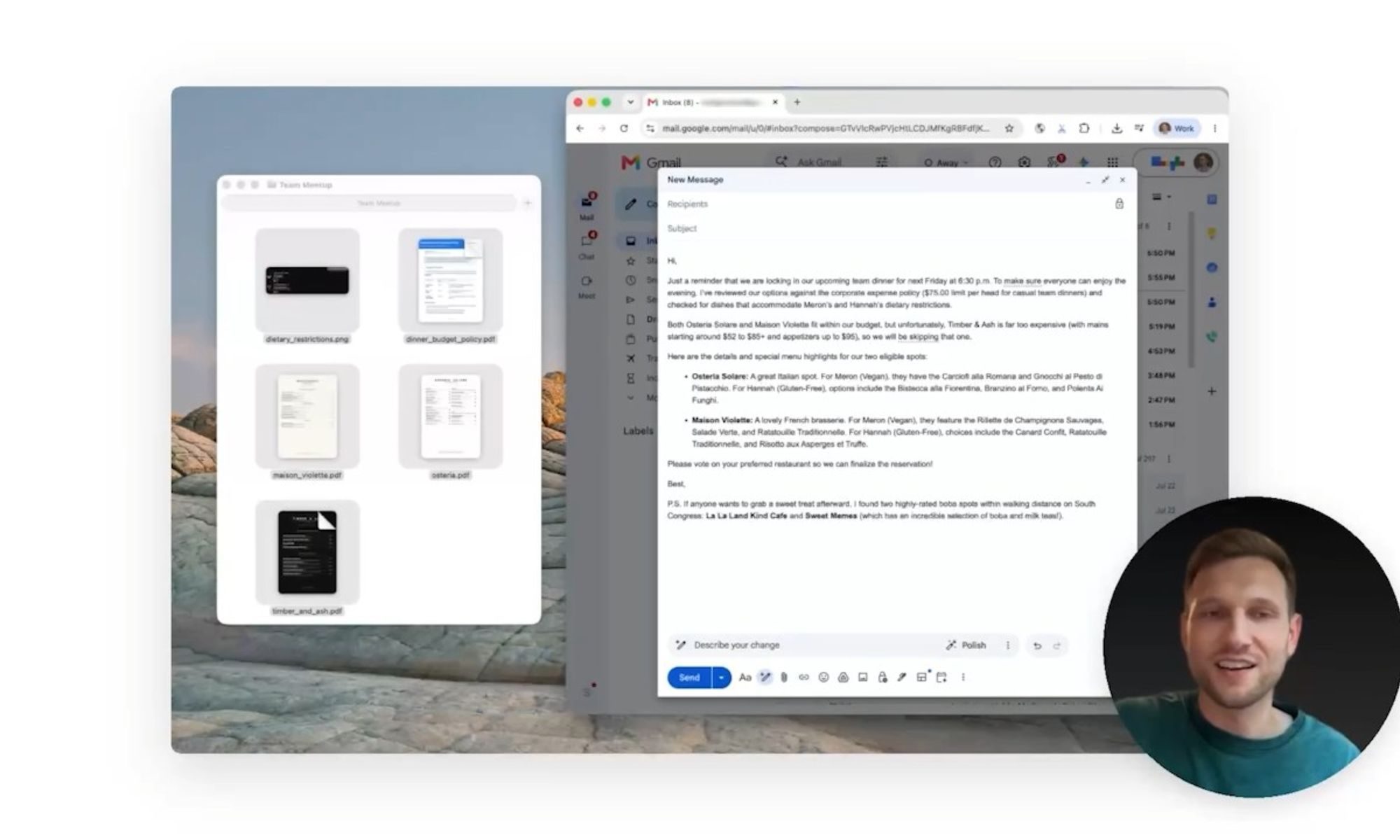 Démonstration de raisonnement compatible avec l'écran de l'application Gemini pour Mac