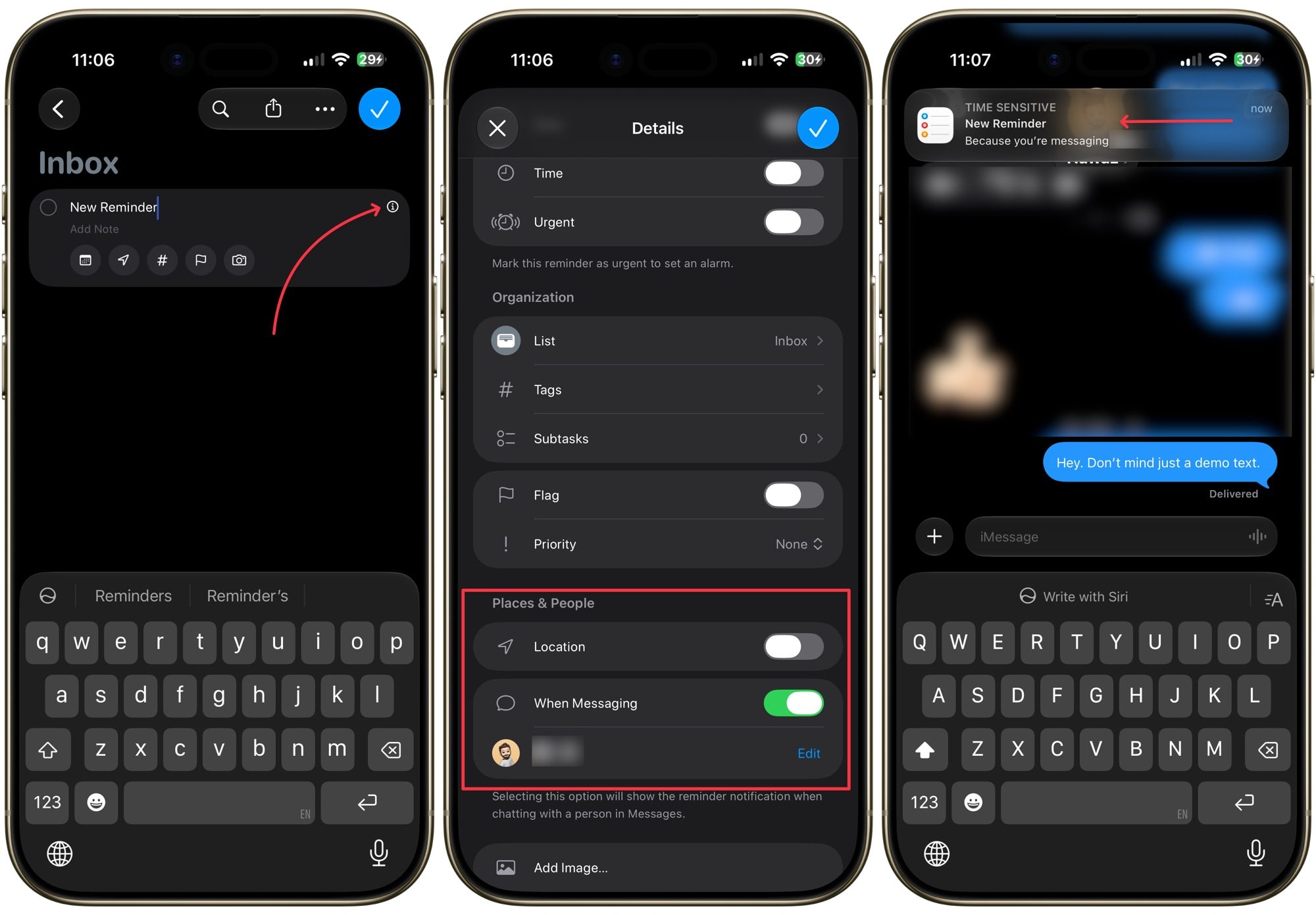 Rappels basés sur des messages sur iPhone