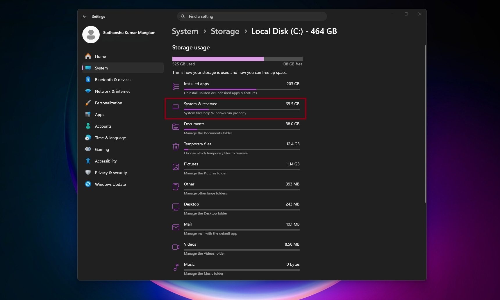 Interface utilisateur du menu des paramètres de Windows 11