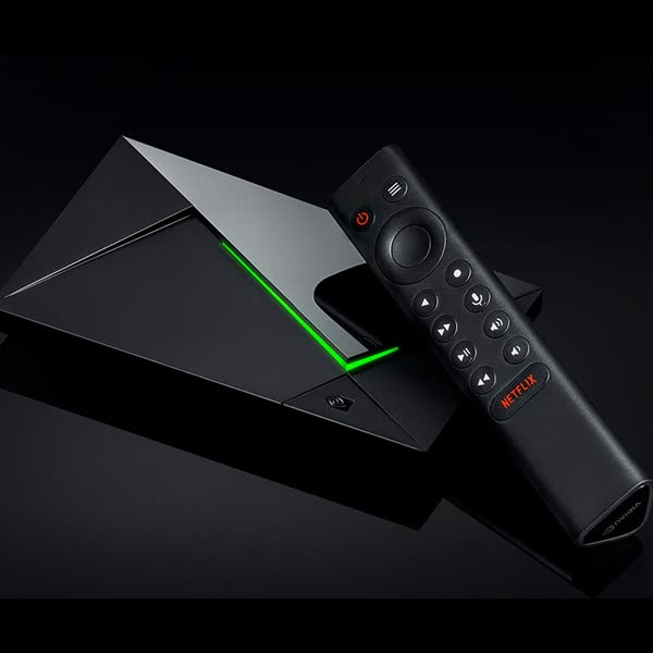 Boîtier Nvidia Shield TV Pro et sa télécommande