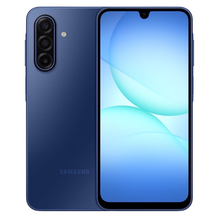 Samsung Galaxy A17 bleu, faces avant et arrière