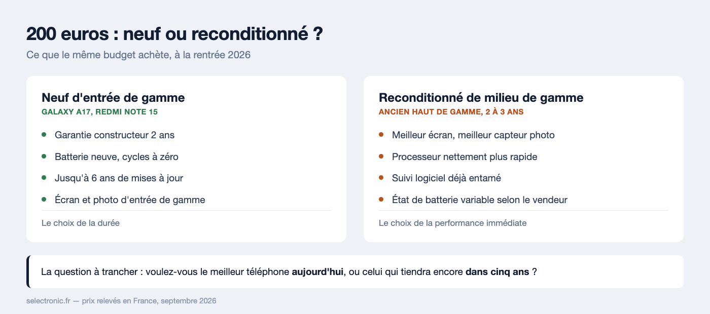 Comparaison de ce que 200 euros achètent en neuf et en reconditionné