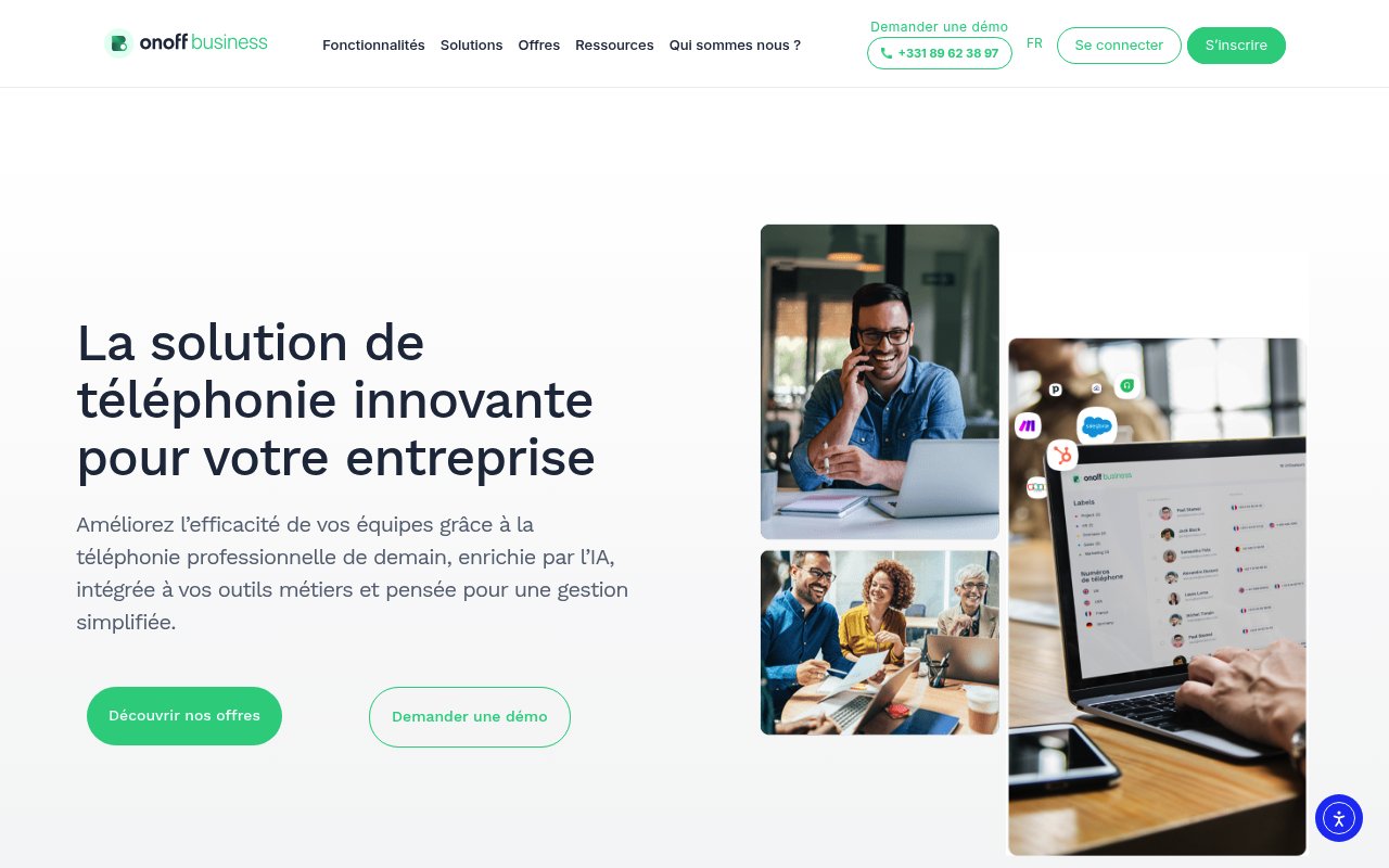 Page d'accueil d'Onoff Business, téléphonie mobile pour les entreprises
