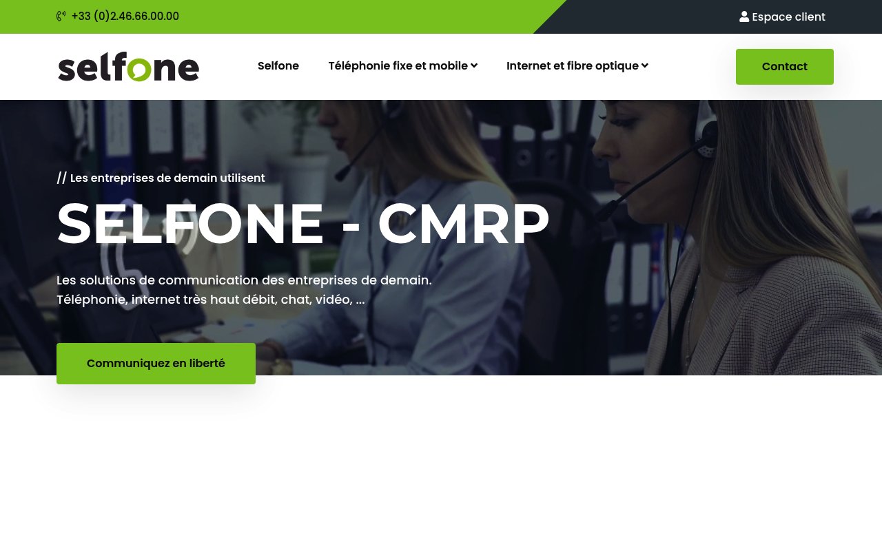 Page d'accueil de Selfone, opérateur de téléphonie d'entreprise