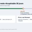 Chronologie montrant qu'un SMS supprimé reste 30 jours dans la corbeille avant effacement définitif, avec les chemins Android et iPhone